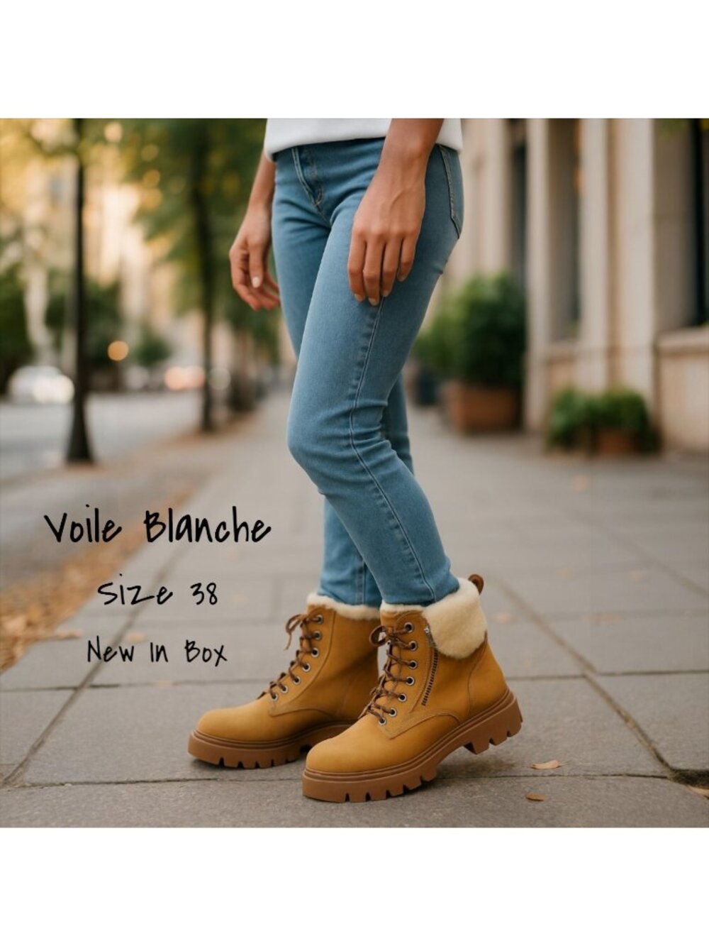 Voile Blanche Cleofe Beige Shearling Leather Booties for Women Size 38 EU New